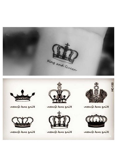 Geçici Dövme King Queen Crown Kral Tacı Taç Ufak Vücut Dövmesi Tattoo