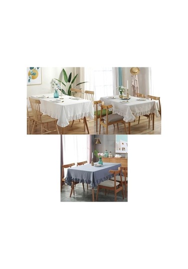 Vintage Keten Fırfırlı Masa Örtüsü Dayanıklı Pamuk Keten - 16 En