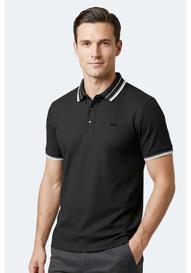 Slazenger Zınovıa Erkek Polo Yaka Siyah Tişört