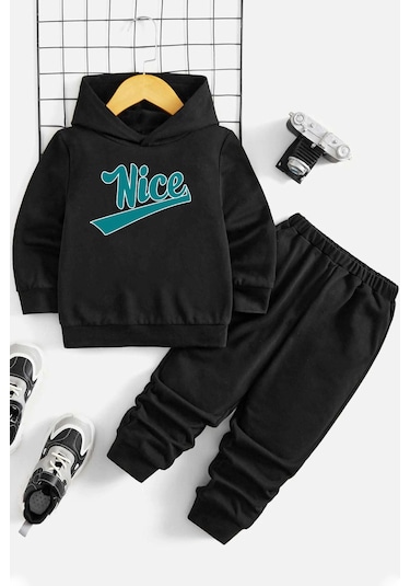 Çocuk Nice Baskılı Eşofman Takımı Siyah