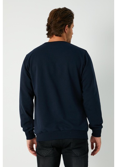 Lacivert Relaxed Fit Bisiklet Yaka Sweatshirt Düz Paça Erkek Eşofman Takımı Lacivert