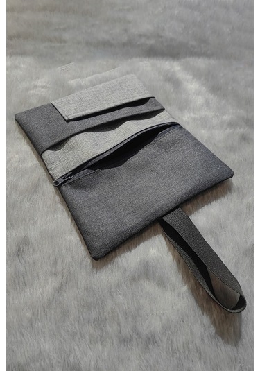 Su Geçirmez Fermuarlı İmperteks Kumaş Tütün Kesesi Çantası Tütünlük Rd51 Gri