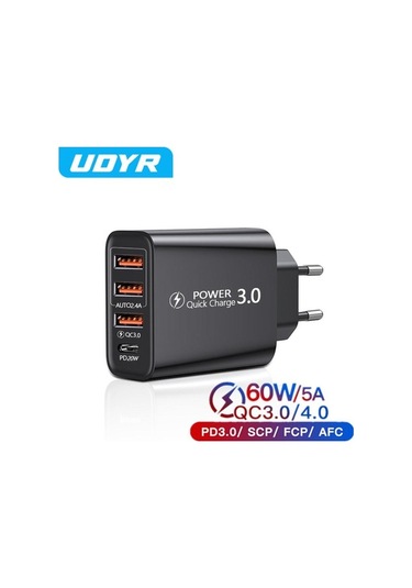 Prestigegoods 60w Usb Şarj Aleti Pd Qc 3.0 4 Port Hızlı Şarj Adaptörü İphone 13 12 11 Samsung Huawei P30 P50 Uyumlu Şarj Cihazı