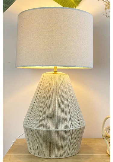 Buldan Bezi Başlıklı El Yapımı Jüt Abajur Koyu Krem