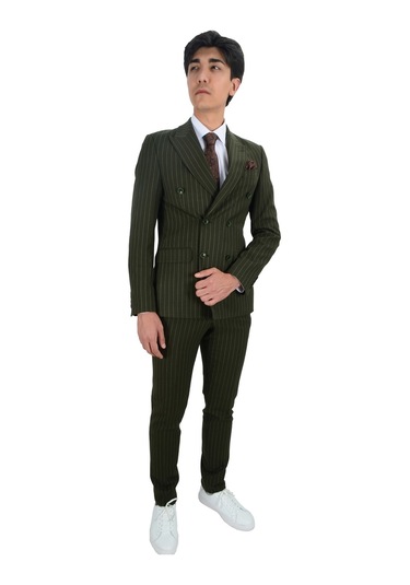 Dik Nokta Çizgili Kruvaze Takım Elbise