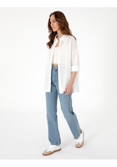 Pierre Cardin Kadın Beyaz Gömlek Desenli 50301078-vr013 Beyaz