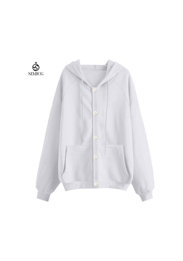 Kadınlar İçin Sonbahar Ve Kışlık Rahat Hırka Sweatshirt Ceket Beyaz