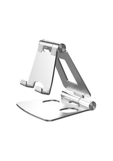 Sandwich Alüminyum Z20 Ev & Masaüstü Telefon/tablet Tutucu: 270 Döner, Çift Katlanabilir, Hafif, Dayanıklı, Gümüş Renk