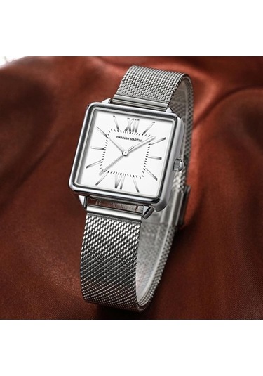 Novahub Beyaz Hannah Martin Kadın Kuvars Saat, Yeşil Kadran, Kare Vaka, Moda Kol Saati, Gül Altın Detaylar Beyaz