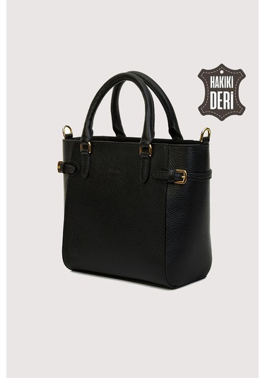 Hakiki Deri Kadın El Çantası Siyah Smr7922 Siyah