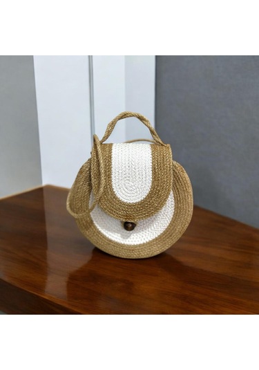 Hasır Çanta, Silindir Çanta, Tasarım Çanta,ekru Hasır El Çantası Hasır