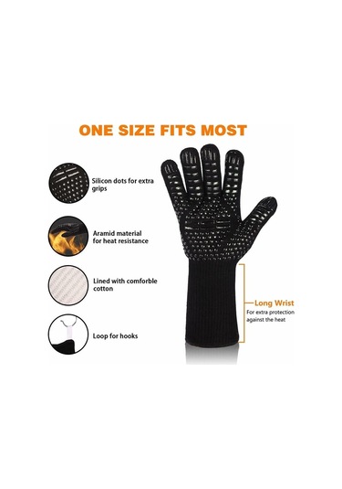 Izgara Eldivenleri Fırın Eldivenleri 800 C'ye Kadar Isıya Dayanıklı Pişirme Eldivenleri Barbekü Izgara Eldivenleri Siyah