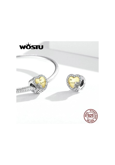 Wostu Kaplama Altın Gül Çelenk Kalp Şeklinde 925 Ayar Gümüş Göz Alıcı Boncuk Fit Orijinal Bilezik Bileklik Dıy Güzel Takı Altın - Gümüş