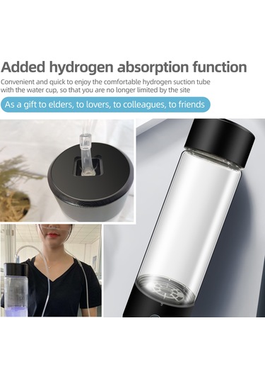 Hangfox Portatif Alkalin Su Kupsu, 330ml, Pem+spe Teknoloji, 1200-1400ppb Su Ekstrası, Usb Şarjlı, Yüksek Borosilikat Cam, Siyah Siyah