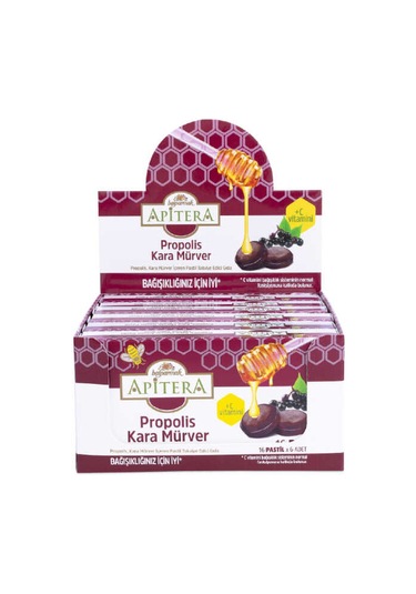 Apitera Doğal Bal, Kara Mürver, Zerdeçal, C Vitamini Ve Propolis İçeren Takviye Edici 96 Lı Boğaz Pastili