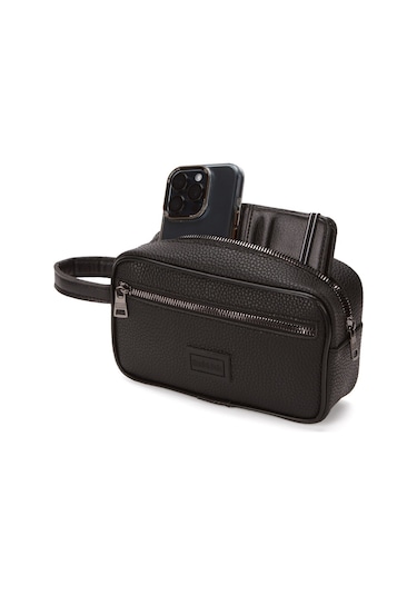 Erkek Siyah Deri Portföy Clutch Traş Kozmetik Bakım Ve Günlük El Çantası New269 Siyah