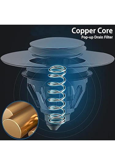 Xindoker Banyo Lavabo Çıkış Kolu, Bakır Kaplama, Gümüş Renk, 33 Mm Montaj Delikli, Filtreli, Atlama Tipi, 62 Mm Dış Çap Diğer