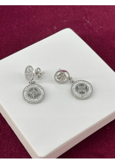 Ortası Çiçekli Ve Küçük Taşlı Sallantılı Silver Küpe Silver