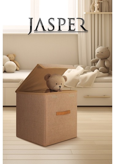 Jasper Krem Çocuk Odası Oyuncak & Eşya Düzenleyici Katlanabilir Kulplu Kutu Hurç Krem - Gold