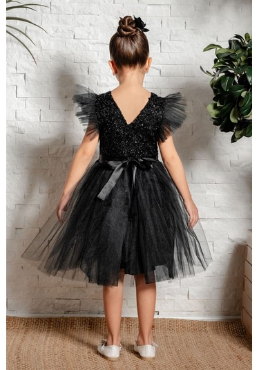 Tüllü Kız Çocuk Kpl Elbise Mnk0526 Siyah
