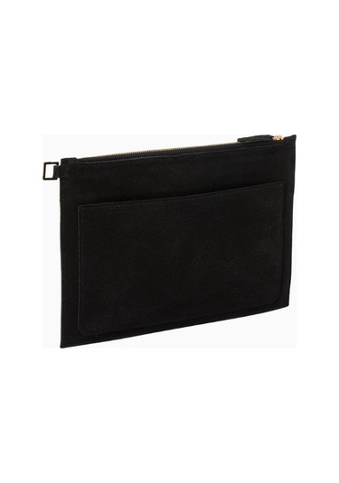 Montroi Medium Pouch In Suede Siyah Şık Süet Clutch