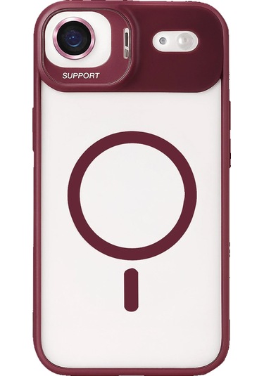 İphone Uyumlu 17 Air Kılıf Remim Magsafe Lensli Kamera Standlı Kapak Bordo