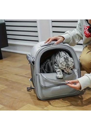 Honeybeeshop Nefes Alabilir Büyük Kapasiteli Gray One Size Yan Açkılı Kedi Sırt Çantası Taşıyıcı Dayanıklı Pvc Fermuarlı