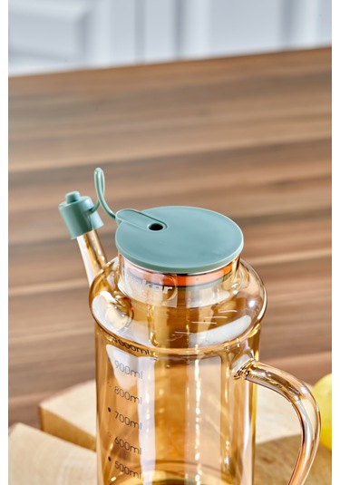 Cooker 1.1 Litre Borosilikat Cam Yağdanlık Ve Sirkelik Zeytinyağ Şişesi Şeffaf Yeşil
