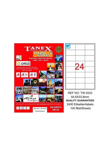 Tanex 2533 Laser Etiket 64x33mm 24x100 2400 Adet Diğer