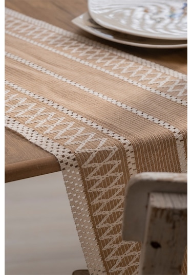 Vivamaison Pamuk Dantel Runner Masa Örtüsü 35 x 145 Sütlü Kahverengi