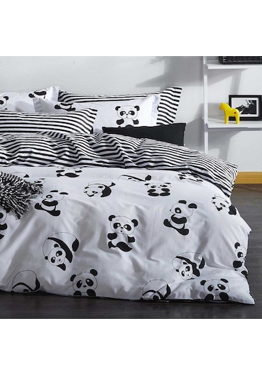 Eponj Home Nevresim Seti Çift Kişilik Panda Siyah