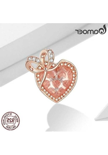 Novahub 925 Ayar Gümüş Gül Kalp Zirkon Boncuk Kadın Romantik Yay Kolye Charm Bilezik Dıy Takı Hediye Rose Gold