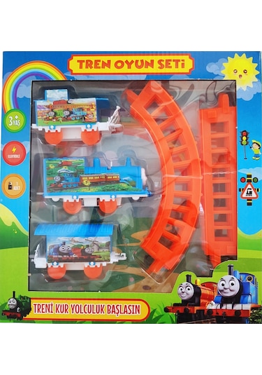 Pilli Tren Seti Raylı Vagonlu Oyuncak Thomas Lokomotif Tren Mavi