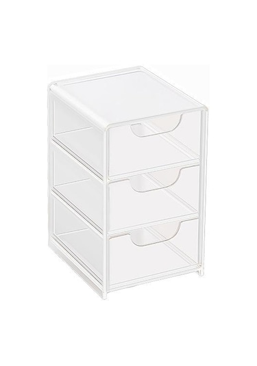 1 Adet Mini Üç Katlı Çekmeceli Masaüstü Saklama Kutusu, Ofiste Takı Ve Kozmetik Saklamak İçin Mükemmel, Küçük Beyaz Şeffaf