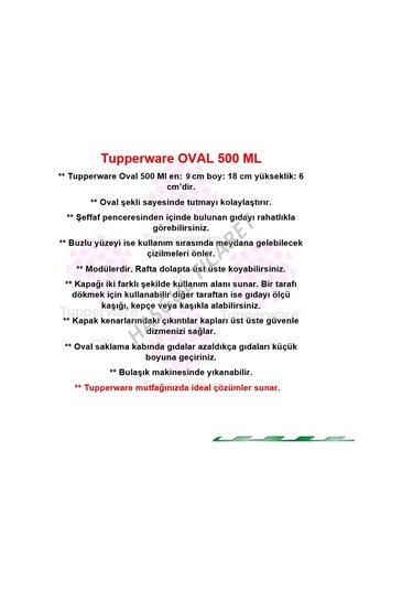 Tupperware Oval 500 Ml Kuru Gıda Saklama Kabı Oval 1 Hsgl N1142881