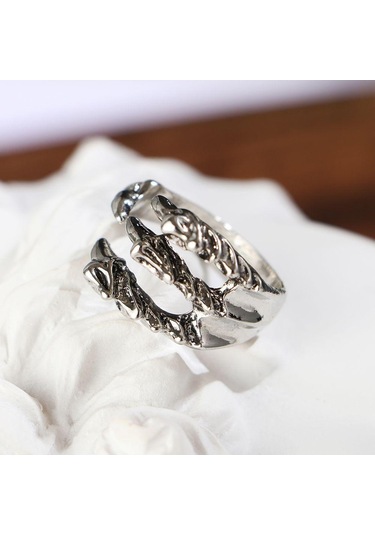 Retro Açık Vintage Titanyum Çelik Yüzük Kartal Paslanmaz Çelik Ejderha Pençesi Gümüş