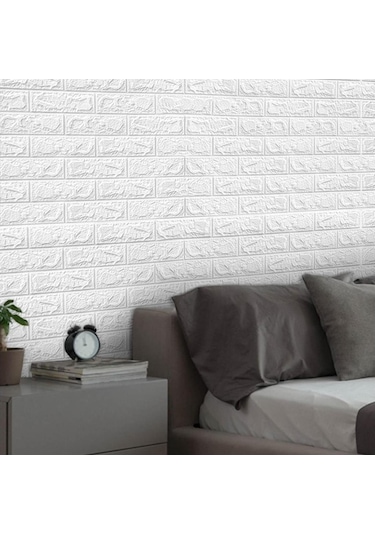 70x500cm Tek Paça Kendinden Yapışkanlı Beyaz Tuğla Desen 3D Duvar Kağıdı Paneli
