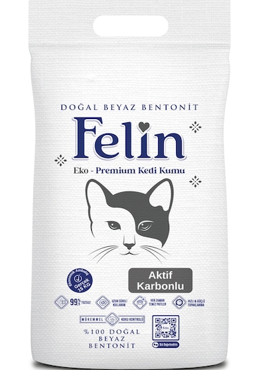 Felin Aktif Karbonlu Topaklaşan İnce Bentonit Kedi Kumu 15 KG