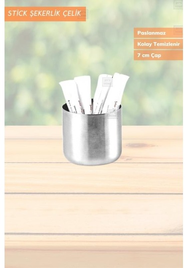 6 Lı Set Şeker Kabı Paslanmaz Stick Şekerlik Çelik İnox 7 Cm Metalik Gri