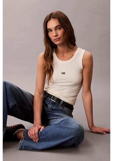 Calvin Klein Jeans Kadın Modal Fitilli Beyaz Bluz Lv044c900g-pba Beyaz