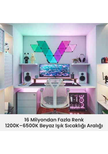 Nanoleaf Üçgen Akıllı Rgbw Duvar Paneli Başlangıç Paketi App Kontrollü, 9 Parça, Siyah, Google Home, RGB