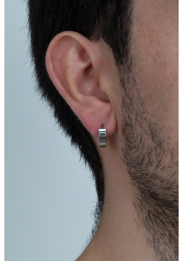 Ince Düz Halka Unisex Erkek Çelik Küpe Çifti 3 MM 2 Renk Mse8