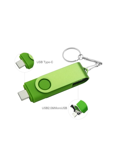 3 In 1 Otg Metal Usb Flash Sürücü Pendrive Usb Sopa Tipi C/mikro Usb Kalem Green 4gb Diğer