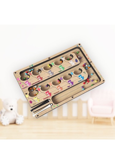 Tineke Manyetik Eğitici Renkli Sayma Ve Eşleştirme Labirenti Eğitim Oyuncağı Ahşap Montessori Oyunu Dinozor