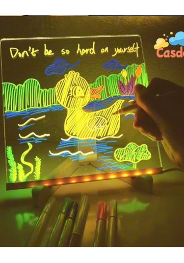 Neon Işıklı 7 Renk Işık Boyama Kalemli Led Resim Panosu Boyama Tahtası Kalemleri 20 X 20 - 9049177317222ynt Çok Renkli