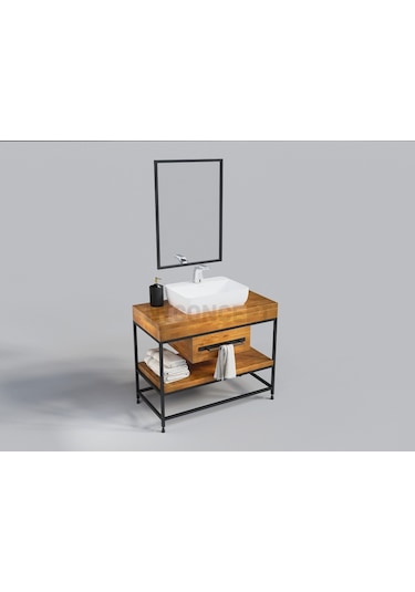 Masif Ağaç Loft Banyo -Lavabo Dolabı