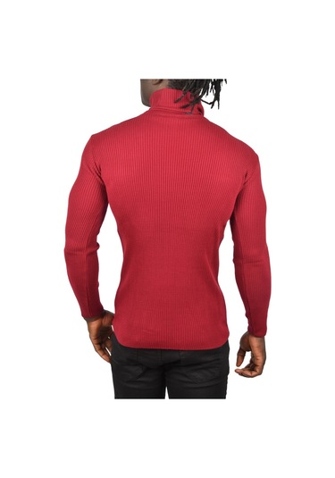 Deepsea Erkek Bordo İnce Fitilli Tam Boğazlı Balıkçı Yaka Tüylenmeyen Triko Kazak 2505498 Bordo