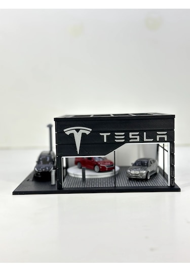 1/64 Ölçekli Tesla Diorama Tasarımlı Araç Sergileme Garajı 3d Baskı