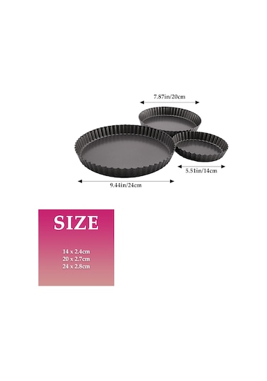 Xurunkeji Turta Kalıbı, Yapışmaz Turta Kalıbı, Yuvarlak Kiş Tart Tepsisi, Çıkarılabilir Tabanlı Pizza Tabağı, Fırın Kapları 14/20/24 Cm Siyah