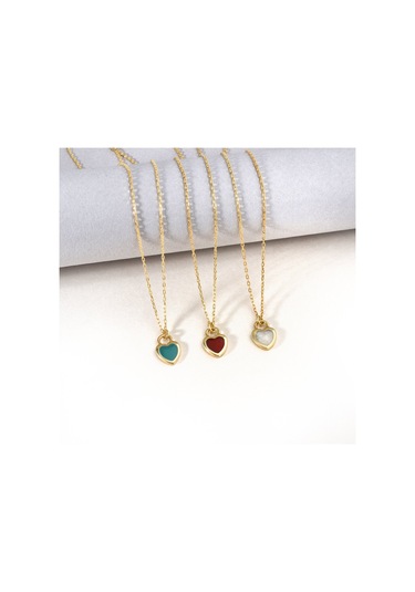 14 Ayar Mikron Altın Kaplama Renkli Mine Kalp Kolye Turkuaz, Kırmızı, Opal -cne00139 Altın